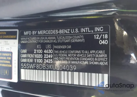 2019 Mercedes-Benz C 300 from USA, damaged, VIN 55SWF8DB3KU304039
